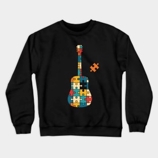 Retro Style Puzzle Acoustic Guitar Silhouette Crewneck Sweatshirt